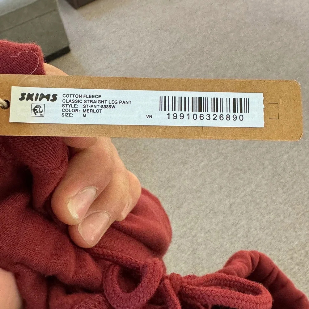 SKIMS Cotton Fleece Classic Straight Leg Pant Merlot ST-PNT-8385W Womens Size M
